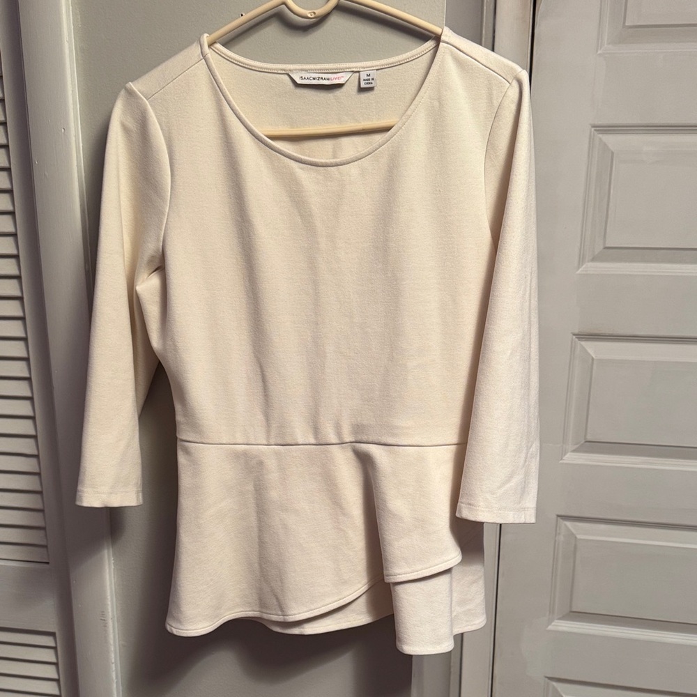 Isaac Mizrahi Live! Off-White Peplum Blouse Size M
